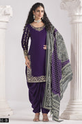 Purple Chinon Silk Wedding Salwar Kameez with Zari and Mirror Work