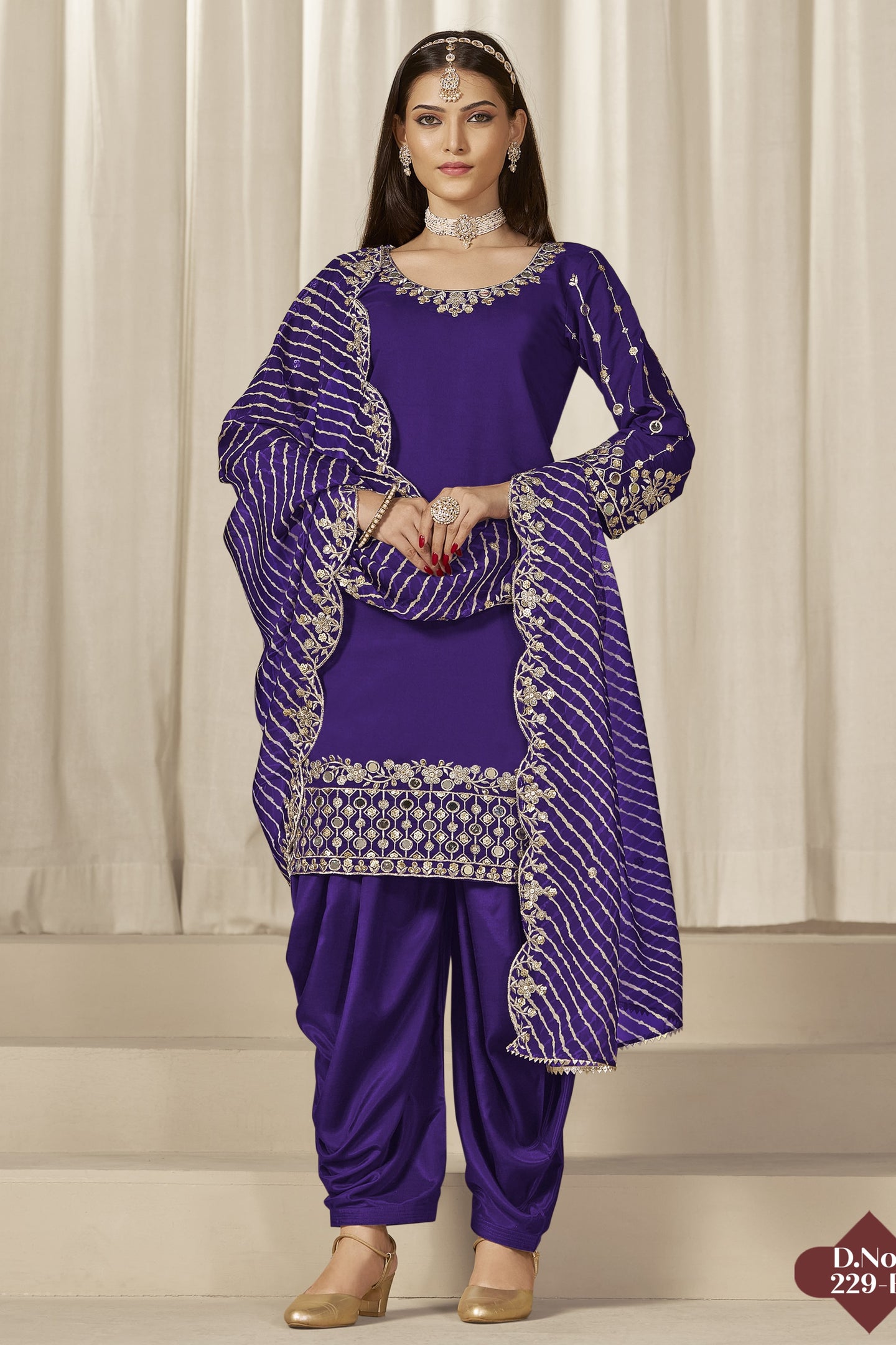 Purple Chinon Silk Salwar Kameez Wedding Guest Suit with Zari and Mirror Work