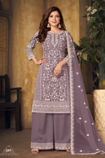 Purple Net Plazo Sangeet Outfits for Women with Thread Work