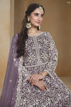 Purple Net Dori Work Anarkali Wedding Guest Suit