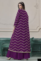 Purple Chinon Silk Crop Top with Jacket and Palazzo with Thread Embroidery Work