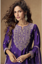 Purple Chinon Silk Palazo with Sequins Embroidery for Pakistani Suits Online USA