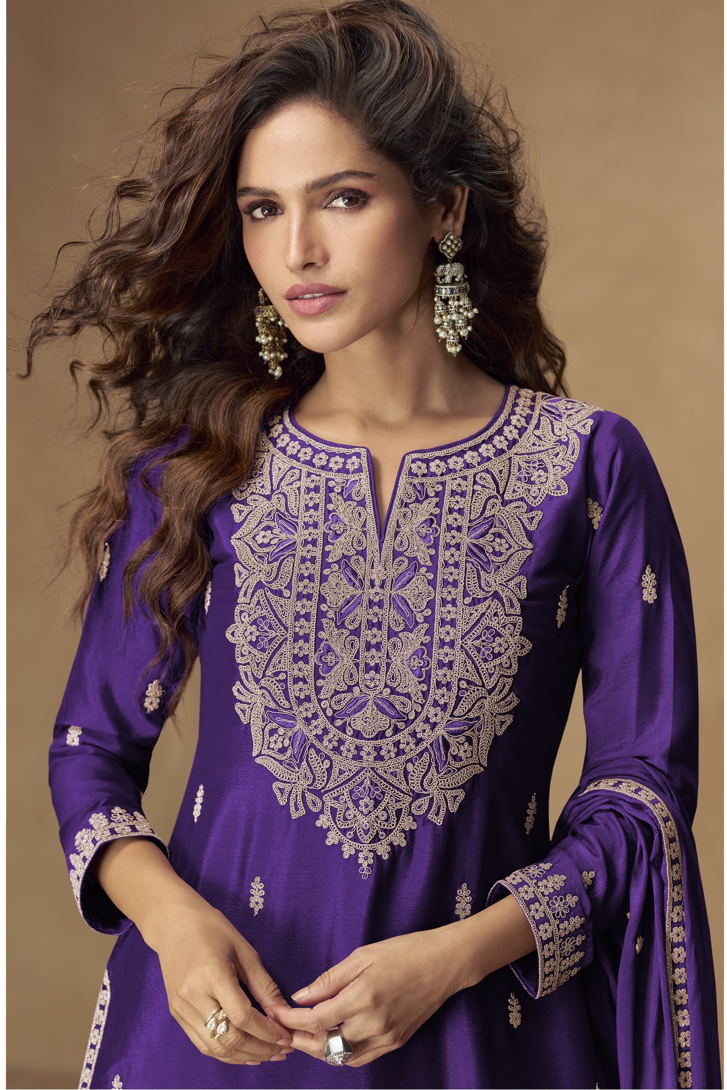 Purple Chinon Silk Palazo with Sequins Embroidery for Pakistani Suits Online USA