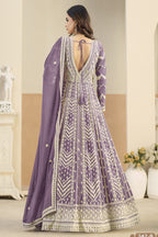 Purple Georgette Anarkali Dress for Sangeet with Sequins & Thread Work