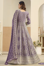 Purple Georgette Anarkali Dress for Wedding with Embroidery Work