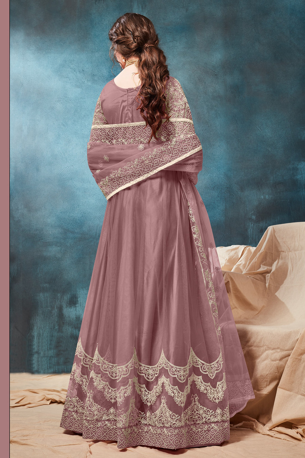 Purple Net Anarkali with Dori Embroidery Work for Indian Dresses for Women