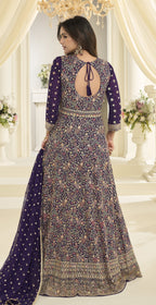 Purple Georgette Anarkali Dress for Sangeet with Zari and Resham Work