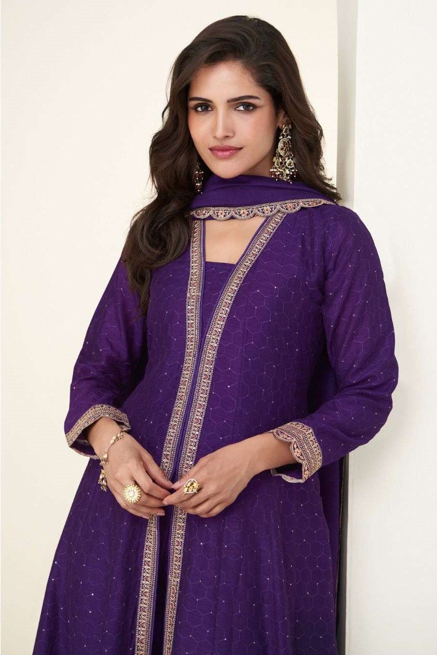 Purple Chinon Silk Thread and Sequins Designer Anarkali Suits USA
