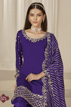 Purple Chinon Silk Salwar Kameez Wedding Guest Suit with Zari and Mirror Work