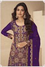 Purple Chinon Silk Plazo Suit for Women with Embroidery
