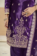 Purple Velvet Suit Women with Zari Work & Sequins Embroidery