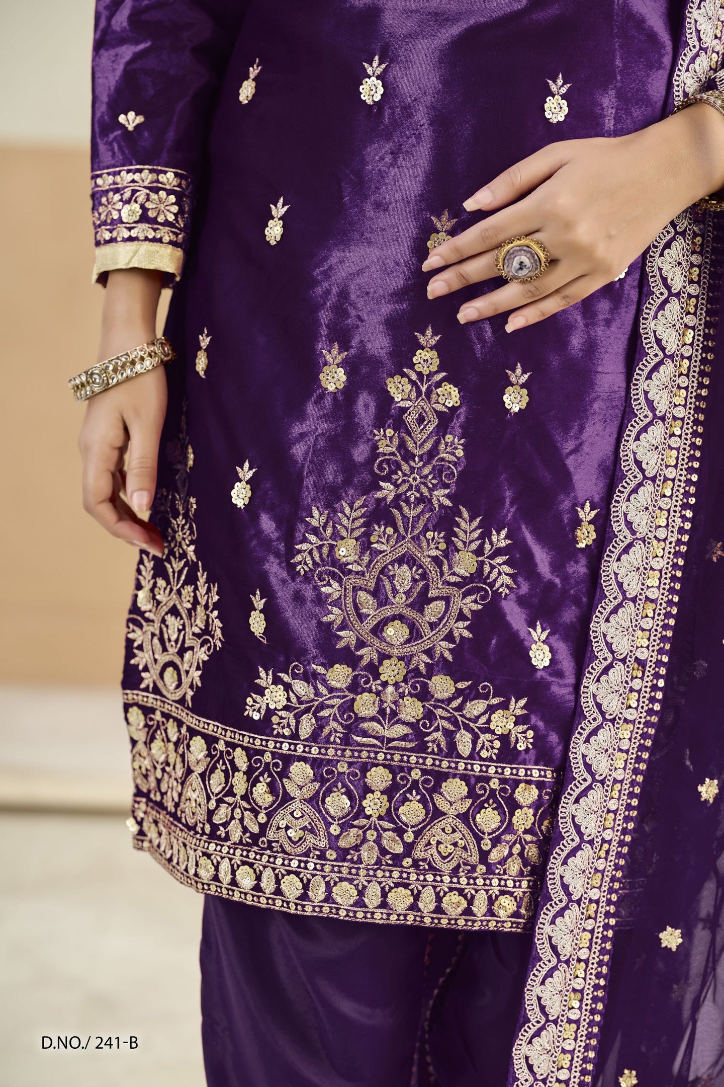 Purple Velvet Suit Women with Zari Work & Sequins Embroidery