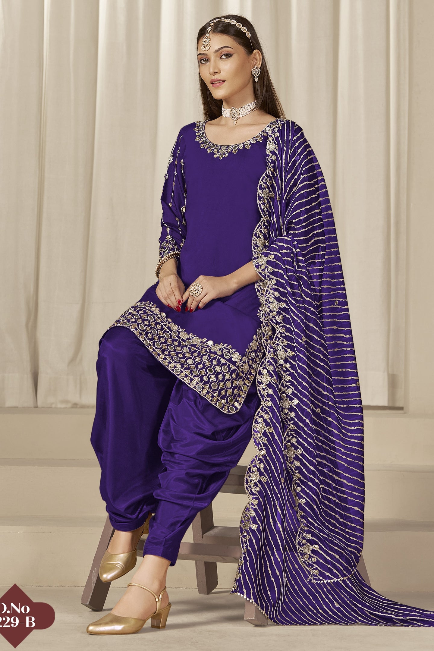 Purple Chinon Silk Salwar Kameez Wedding Guest Suit with Zari and Mirror Work