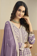 Purple Georgette Anarkali Dress for Sangeet with Sequins & Thread Work