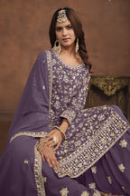 Purple Georgette Sharara Suit for Women with Thread and Sequins Embroidery