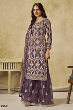 Purple Net Plazo Suit Design for Wedding with Thread and Sequins Embroidery
