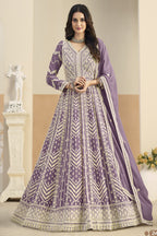 Purple Georgette Anarkali Dress for Sangeet with Sequins & Thread Work