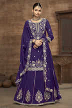 Purple Vichitra Silk Pakistani Skirt Suit with Sequins Work