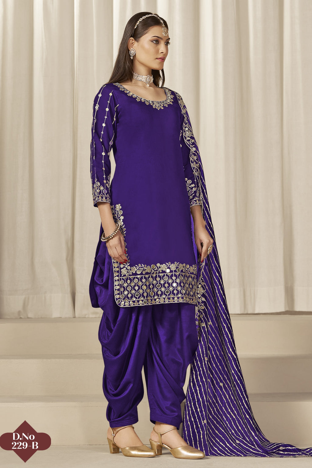 Purple Chinon Silk Salwar Kameez Wedding Guest Suit with Zari and Mirror Work