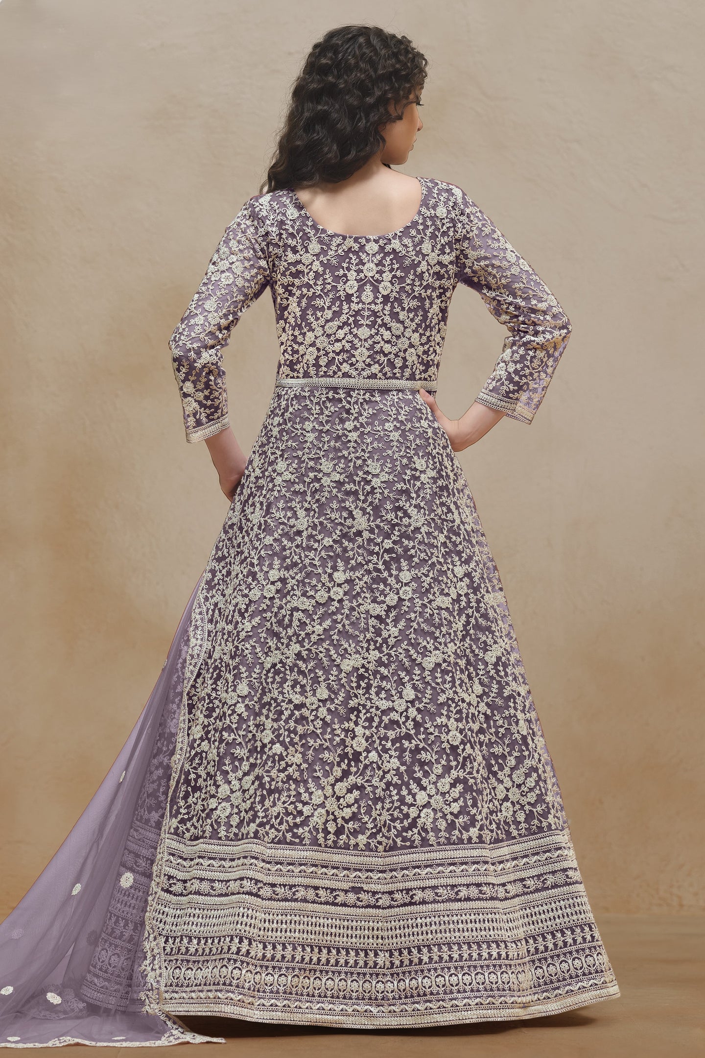 Purple Net Dori Work Anarkali Wedding Guest Suit