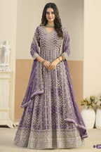 Purple Georgette Anarkali Dress for Wedding with Embroidery Work