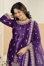 Purple Velvet Suit Women with Zari Work & Sequins Embroidery