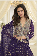 Purple Georgette Anarkali Dress for Sangeet with Zari and Resham Work