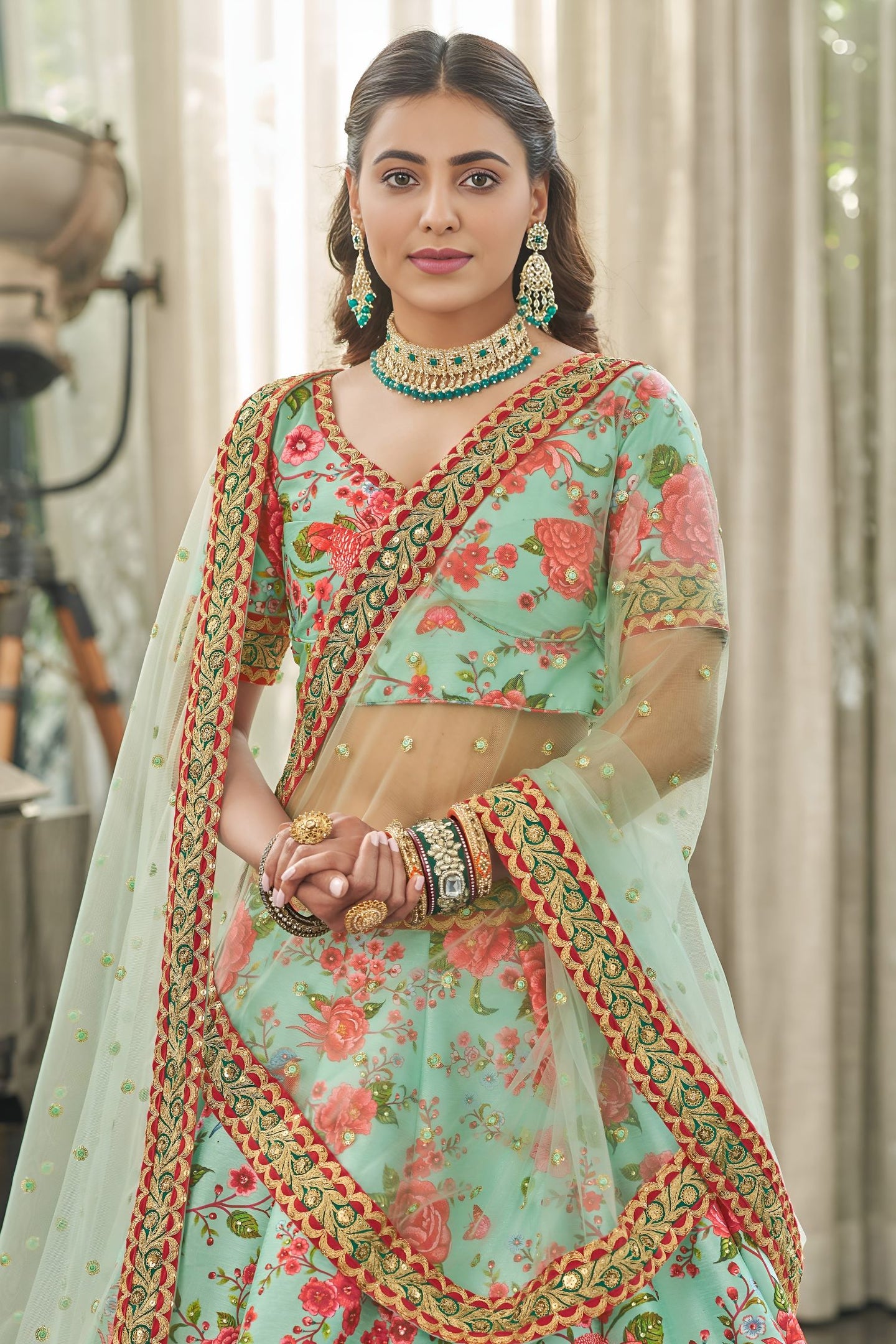Rama Art Silk Floral Lehenga Choli for Wedding Reception with Sequins and Stone Work
