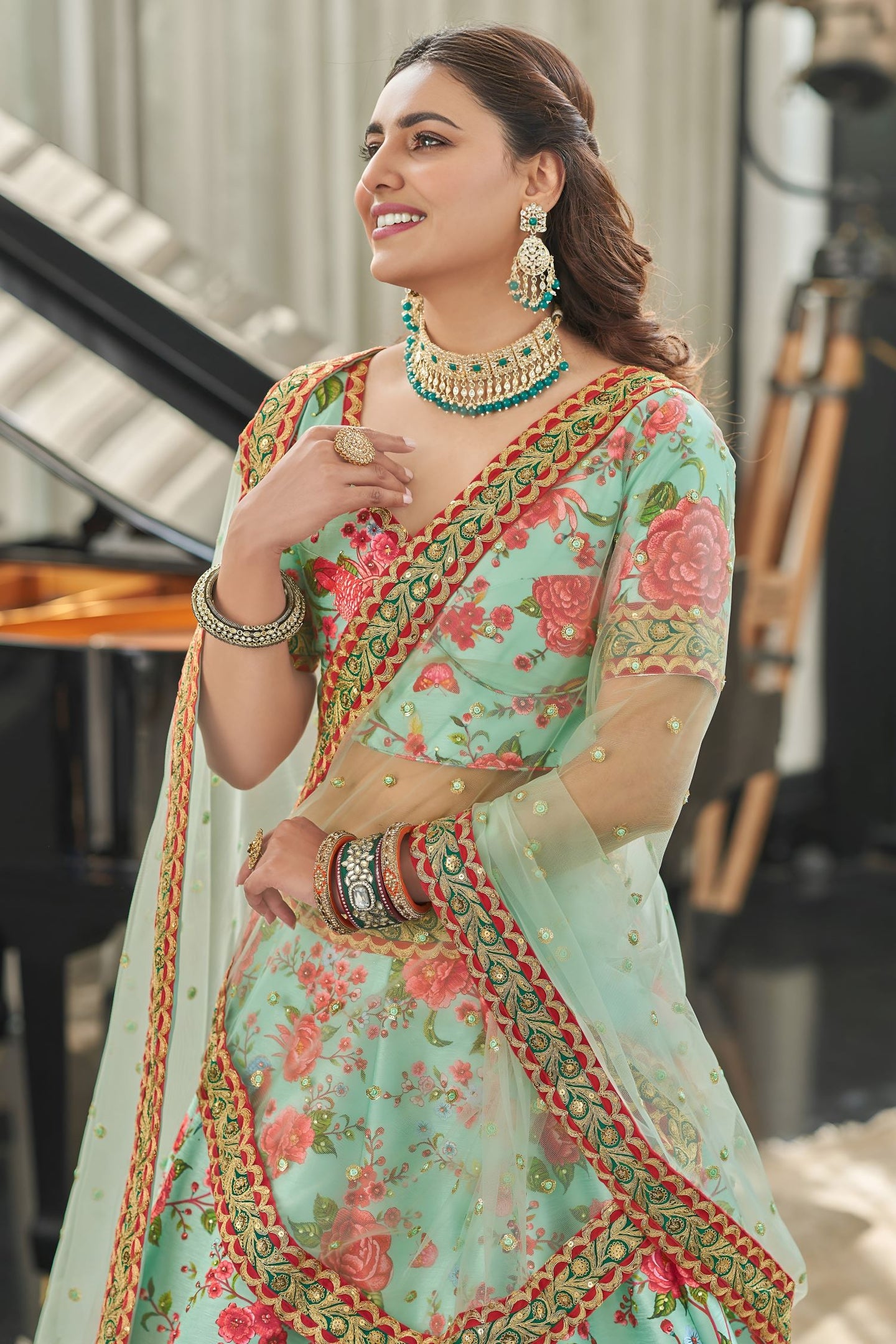 Rama Art Silk Floral Lehenga Choli for Wedding Reception with Sequins and Stone Work