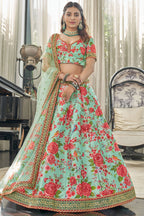 Rama Art Silk Floral Lehenga Choli for Wedding Reception with Sequins and Stone Work