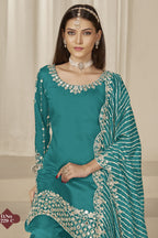 Rama Chinon Silk Salwar Kameez Wedding Guest Suit with Zari and Mirror Work