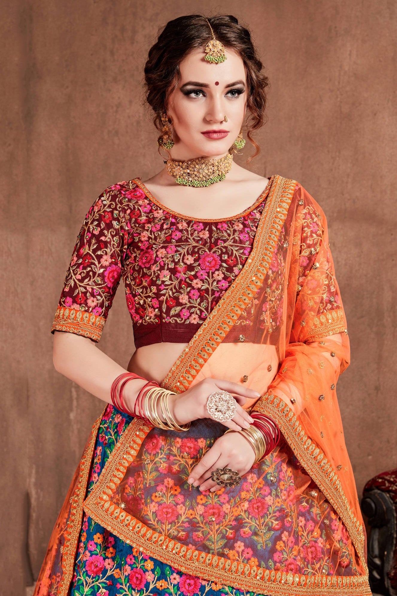 Rama Mulberry Silk Chaniya Choli with Dori and Zari Work