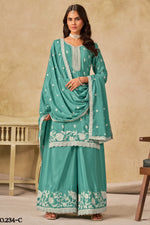 Rama Chinon Silk Wedding Plazo Dress for Women with Thread Embroidery