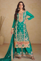 Rama Chinon Silk Plazo Suit for Women with Mirror Work