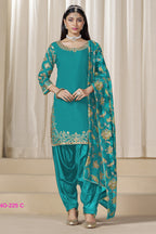 Rama Chinon Silk Pakistani Skirt Suits for Weddings with Zari and Mirror Work