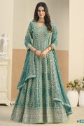 Teal Georgette Anarkali Dress for Wedding with Thread & Sequins Work