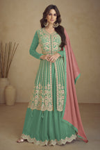 Rama Chinon Silk Palazo for Sangeet with Dori Work