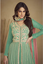 Rama Chinon Silk Palazo for Sangeet with Dori Work