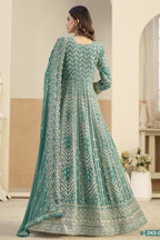 Teal Georgette Anarkali Dress for Wedding with Thread & Sequins Work