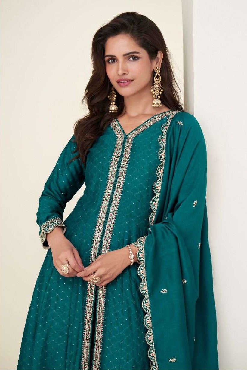 Rama Chinon Silk Designer Anarkali Suits USA with Thread and Sequins Work