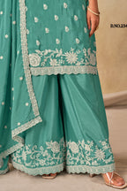 Rama Chinon Silk Wedding Plazo Dress for Women with Thread Embroidery
