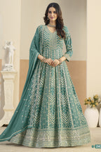 Teal Georgette Anarkali Dress for Wedding with Thread & Sequins Work