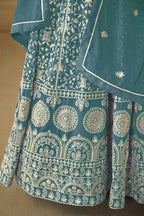 Rama Georgette Anarkali for Wedding Function with Sequins Embroidery