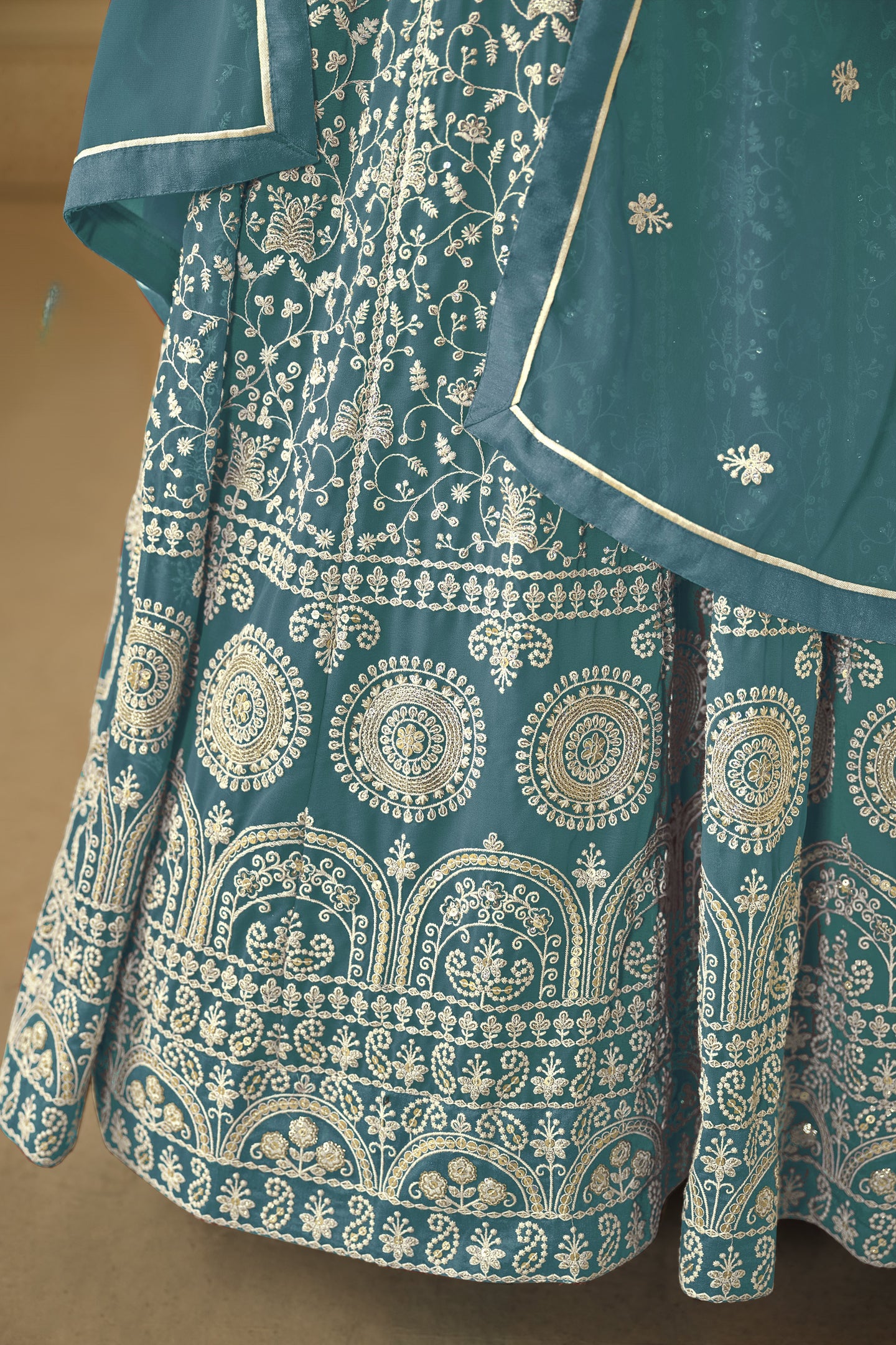 Rama Georgette Anarkali for Wedding Function with Sequins Embroidery