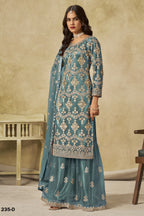 Rama Net Plazo Suit Design for Wedding with Thread and Sequins Embroidery