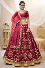 Red Art Silk Lehenga Choli For Indian & Pakistani Wedding Festival - Sequins & Thread Embroidery Work, Zari Work