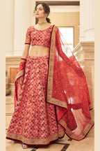Red Art Silk Lehenga Choli For Indian & Pakistani Wedding Festival - Sequins & Thread Embroidery Work, Dori Work, Zari Work