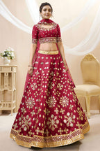 Red Art Silk Lehenga Choli For Indian & Pakistani Wedding Festival - Sequins & Thread Embroidery Work, Zari Work