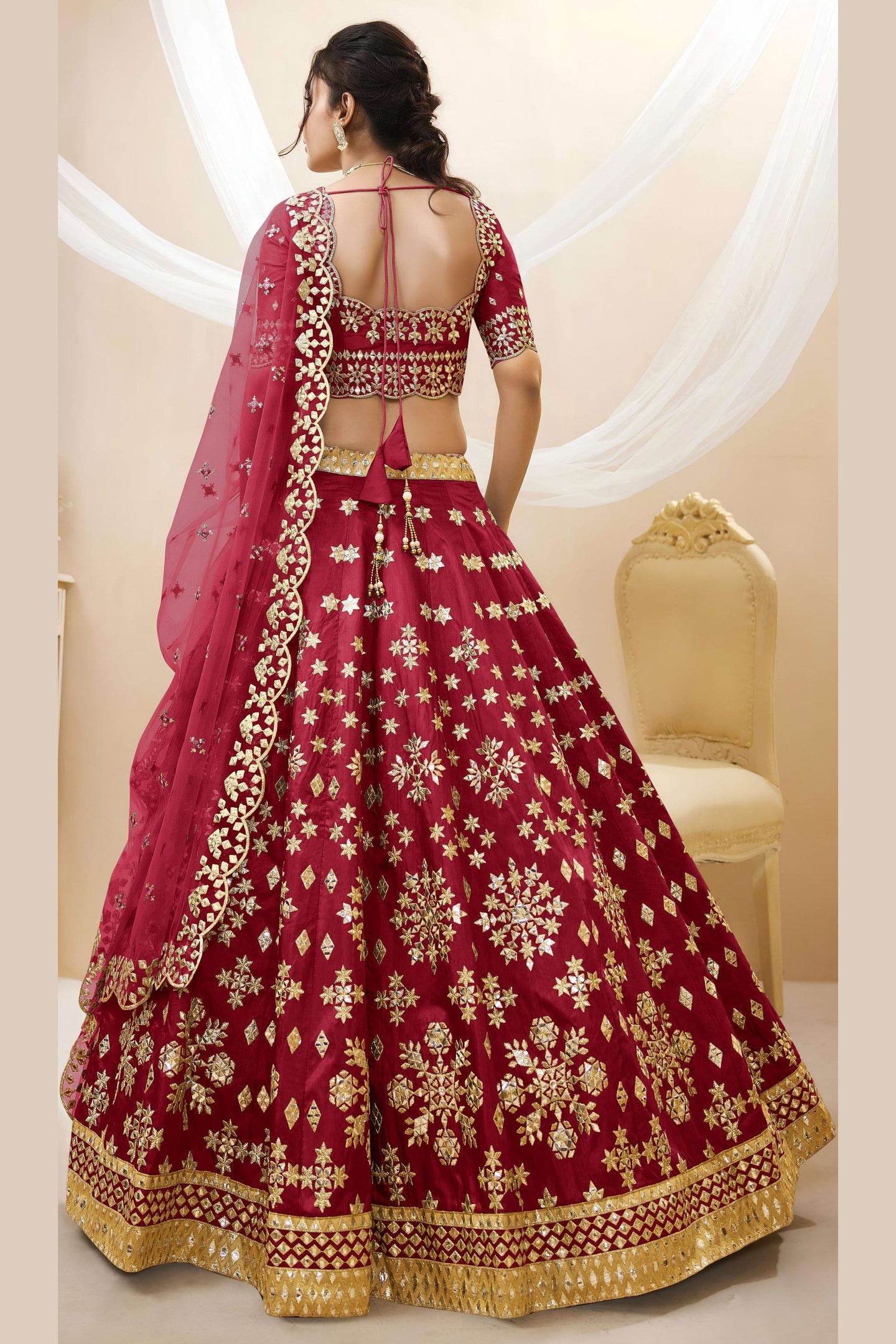 Red Art Silk Lehenga Choli For Indian & Pakistani Wedding Festival - Sequins & Thread Embroidery Work, Zari Work