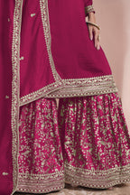 Red Art Silk Palazzo Suit For Indian Wedding & Pakistani Festival - Embroidery Work